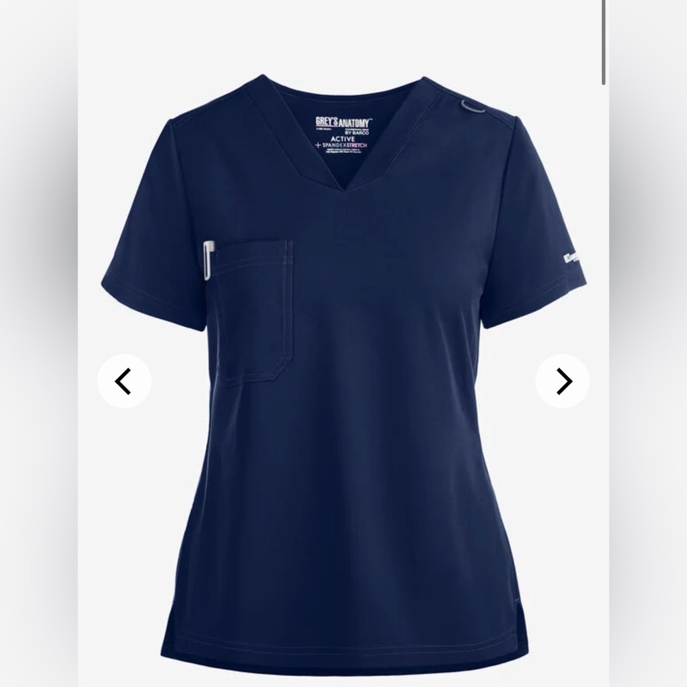 Grey's Anatomy Spandex Stretch Scrub Top by Barco, Navy, Size M